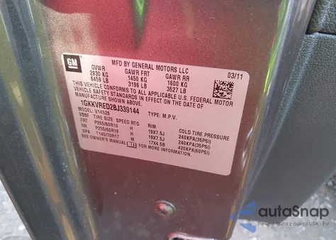 2011 GMC Acadia Slt-1 from USA, damaged, VIN 1GKKVRED2BJ339144